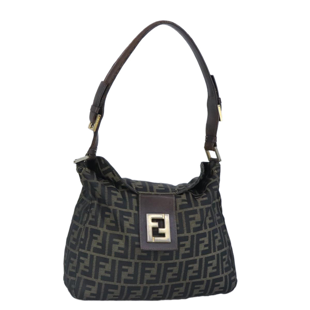 FENDI Zucca Canvas Shoulder Bag Black Brown gold97896