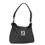 FENDI Zucca Canvas Shoulder Bag Black Brown gold97896