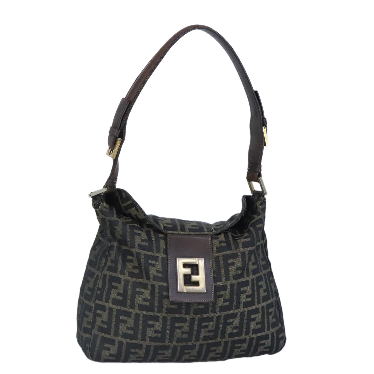 FENDI Zucca Canvas Shoulder Bag Black Brown gold97896