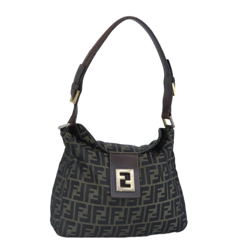 FENDI Zucca Canvas Shoulder Bag Black Brown gold97896