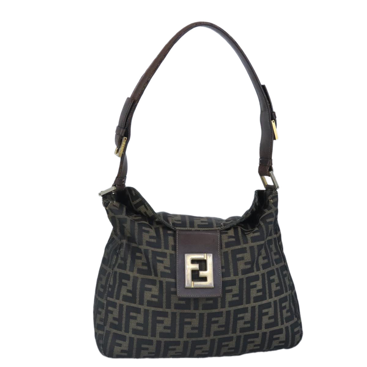 FENDI Zucca Canvas Shoulder Bag Black Brown gold97896