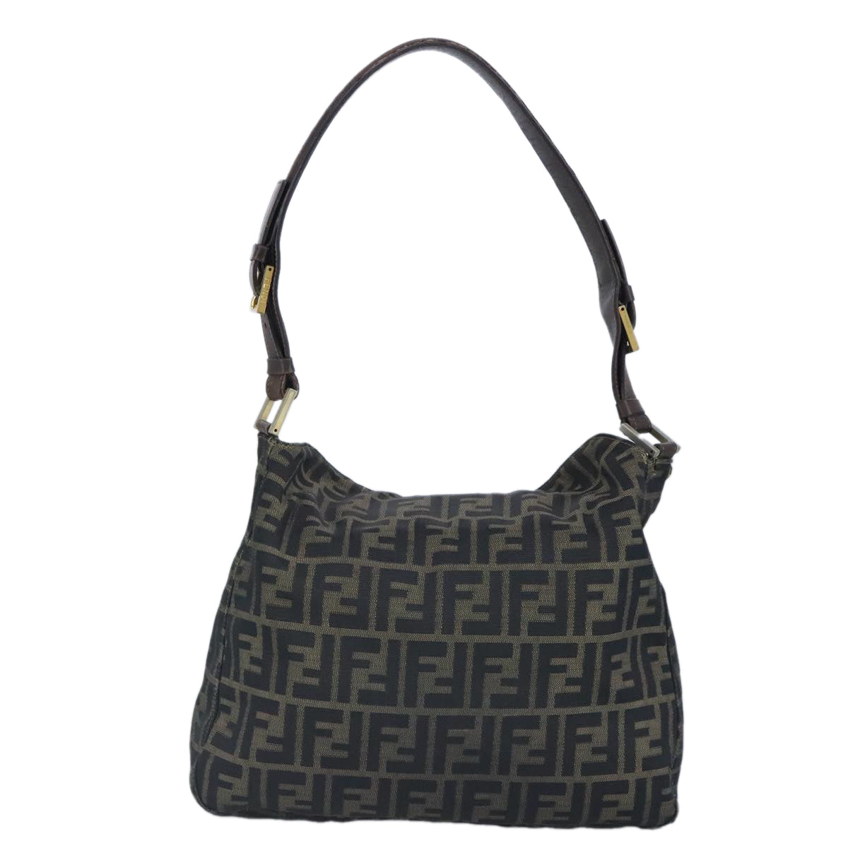 FENDI Zucca Canvas Shoulder Bag Black Brown gold97896