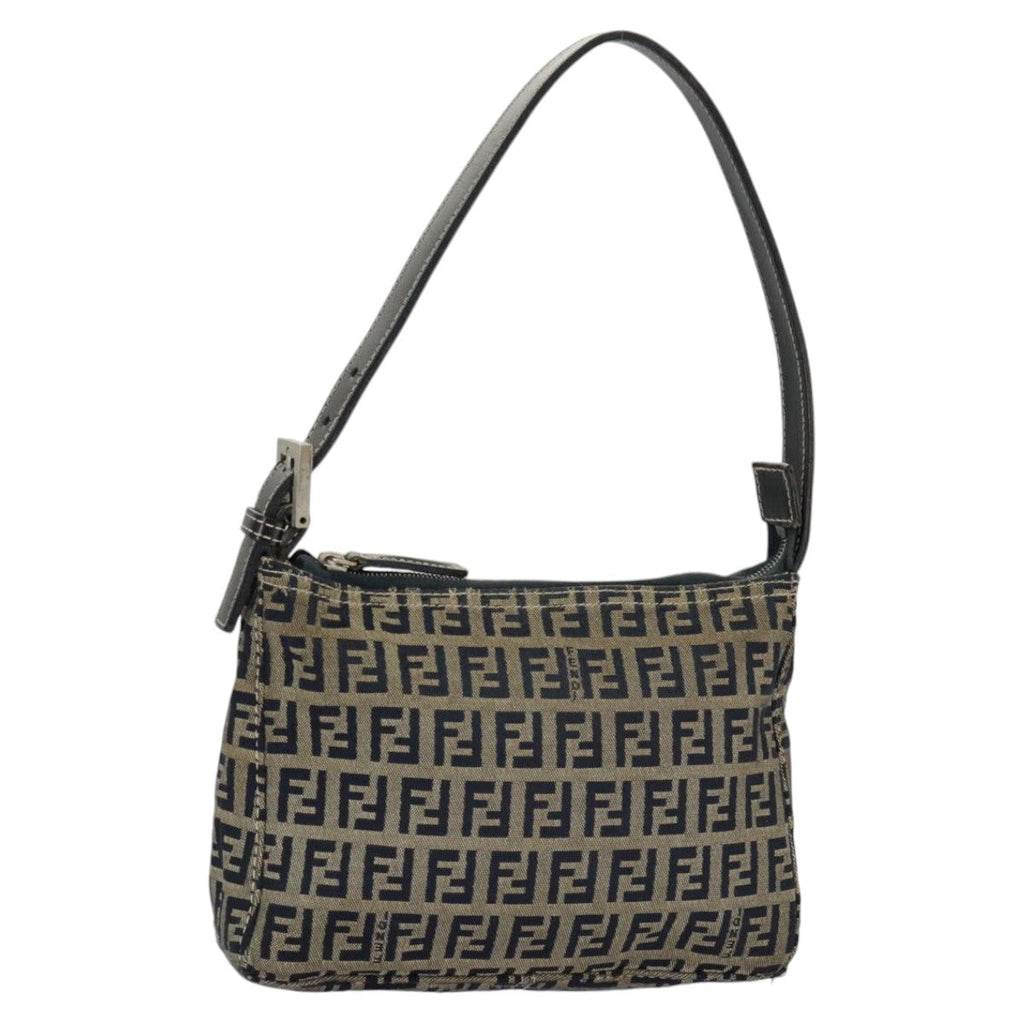 FENDI Zucchino Canvas Accessory Pouch Navy Silver98136