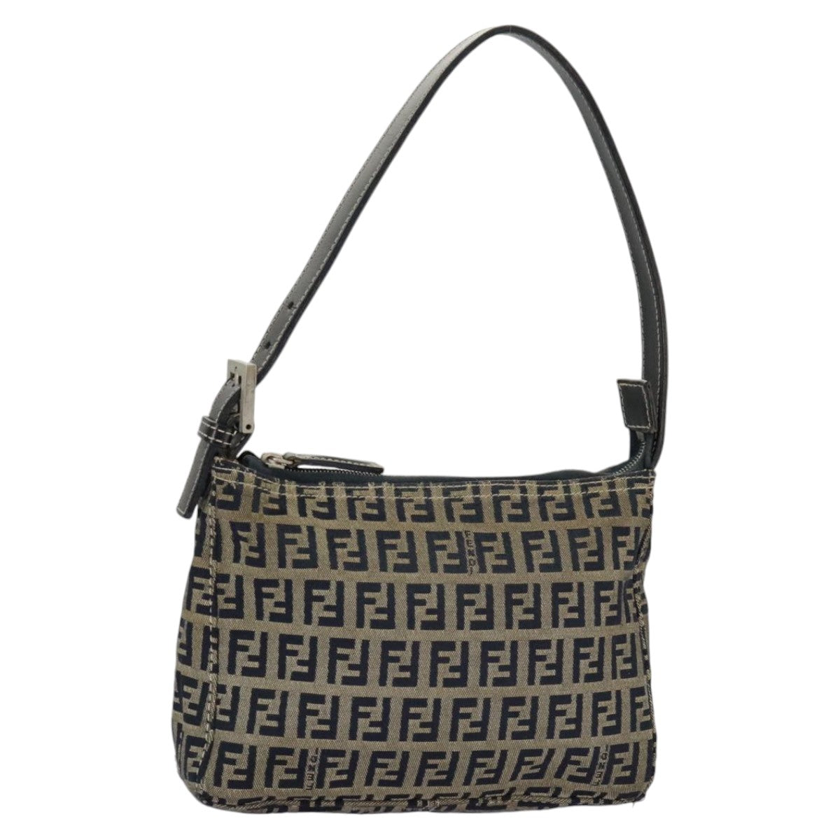 FENDI Zucchino Canvas Accessory Pouch Navy Silver98136