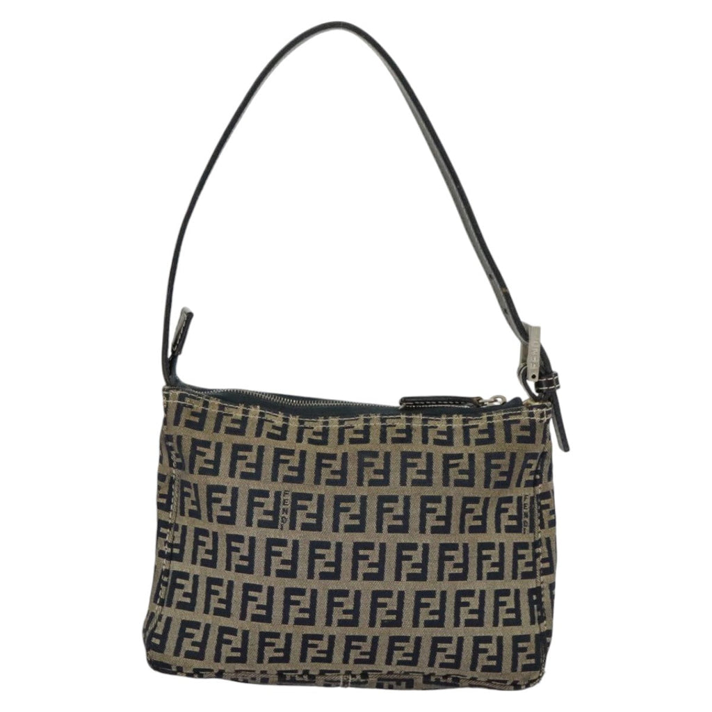 FENDI Zucchino Canvas Accessory Pouch Navy Silver98136