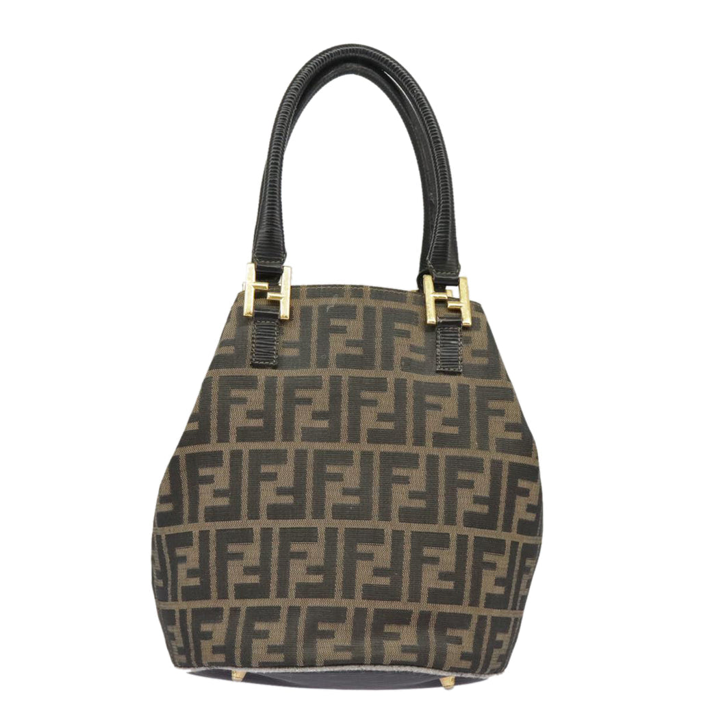 FENDI Zucca Canvas Hand Bag Brown Black Gold98285
