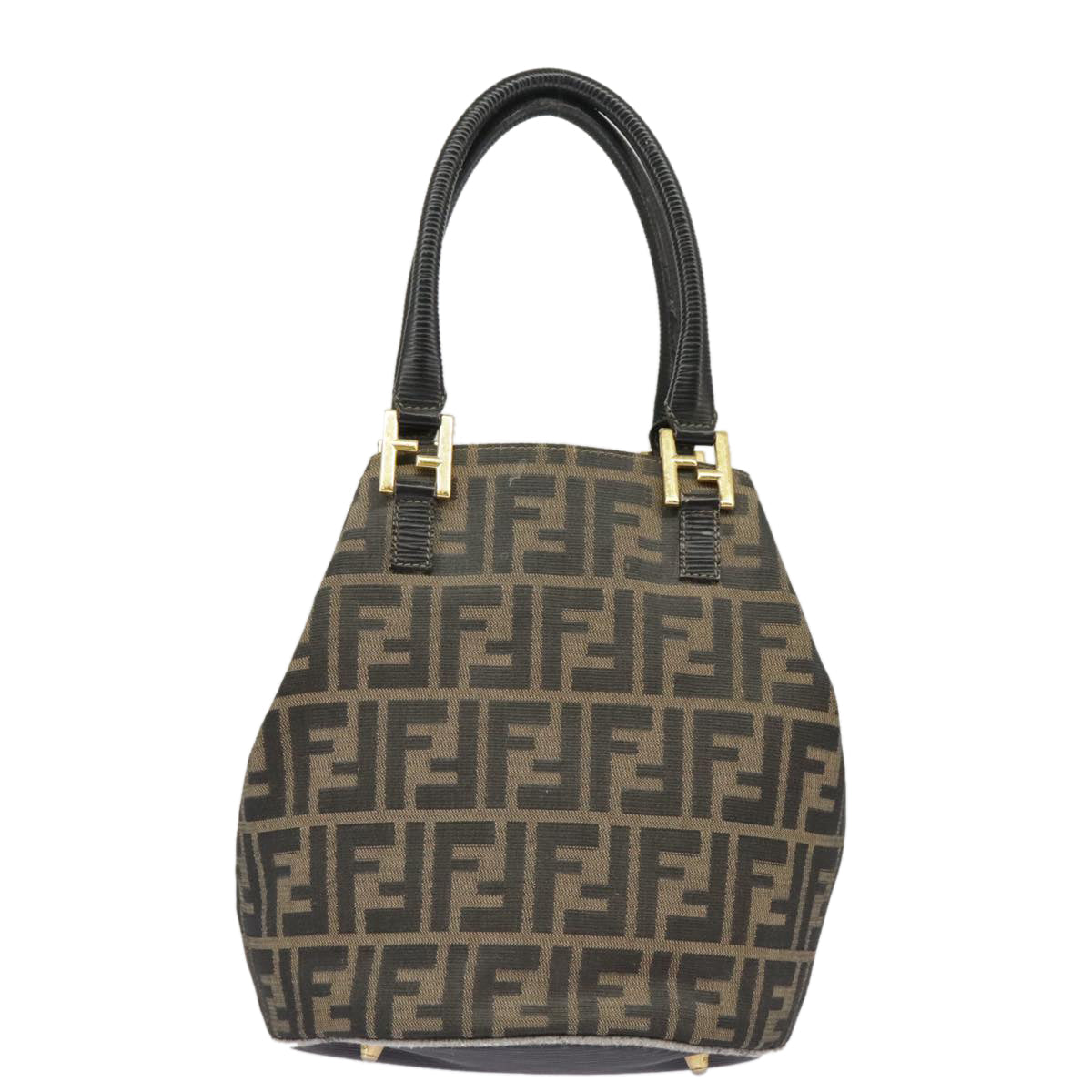 FENDI Zucca Canvas Hand Bag Brown Black Gold98285