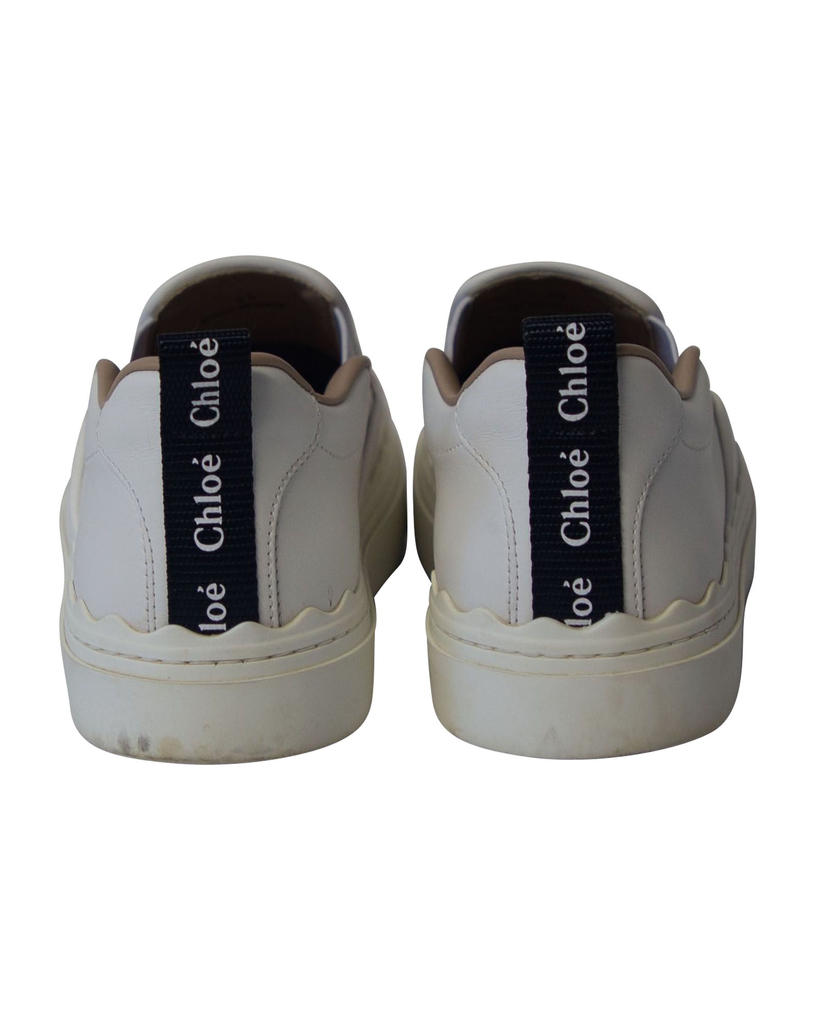 Chloe Lauren Scalloped Slip-on Sneakers in White Leather