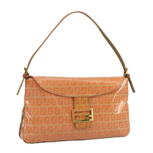FENDI Zucchino Canvas Mamma Baguette Shoulder Bag Enamel Gold Orange98336