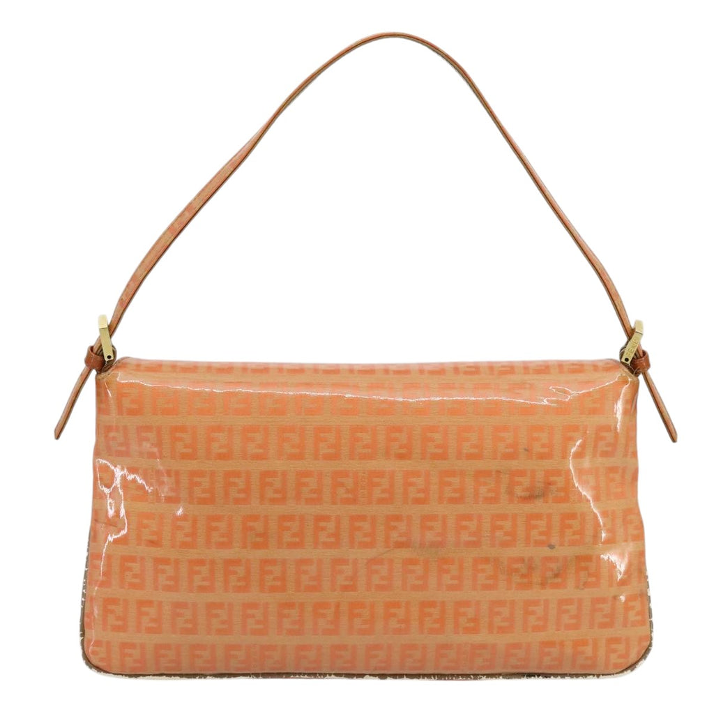 FENDI Zucchino Canvas Mamma Baguette Shoulder Bag Enamel Gold Orange98336