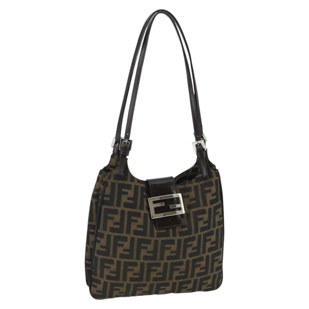 FENDI Zucca Canvas Mamma Baguette Shoulder Bag Brown Black Silver98344
