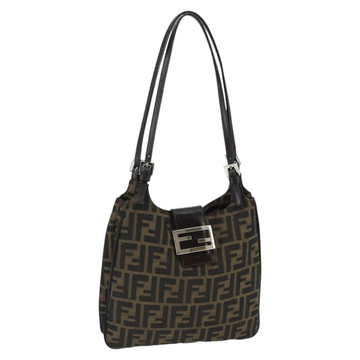 FENDI Zucca Canvas Mamma Baguette Shoulder Bag Brown Black Silver98344