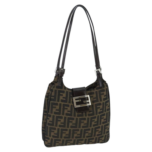 FENDI Zucca Canvas Mamma Baguette Shoulder Bag Brown Black Silver98344
