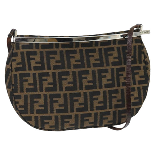 FENDI Zucca Canvas Shoulder Bag Brown Black98351