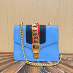 GUCCI Calfskin Mini Sylvie Chain Shoulder Bag Clear Sky Blue 2862