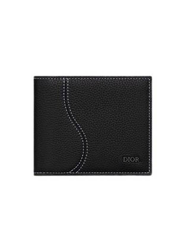 Saddle Grained Calfskin Leather Cald Wallet Black Dior