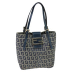 FENDI Zucchino Canvas Hand Bag Navy Silver98465