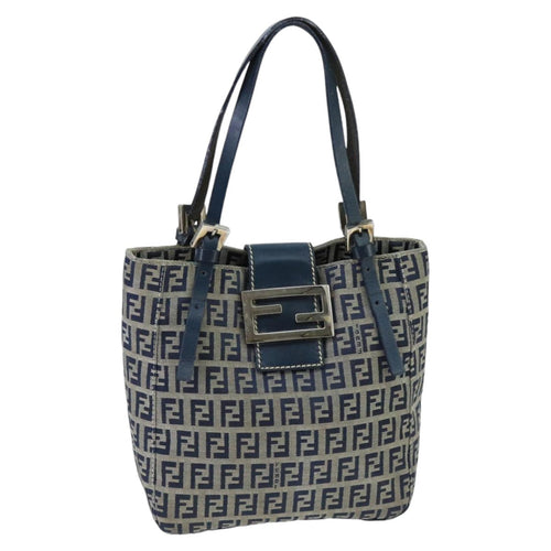 FENDI Zucchino Canvas Hand Bag Navy Silver98465