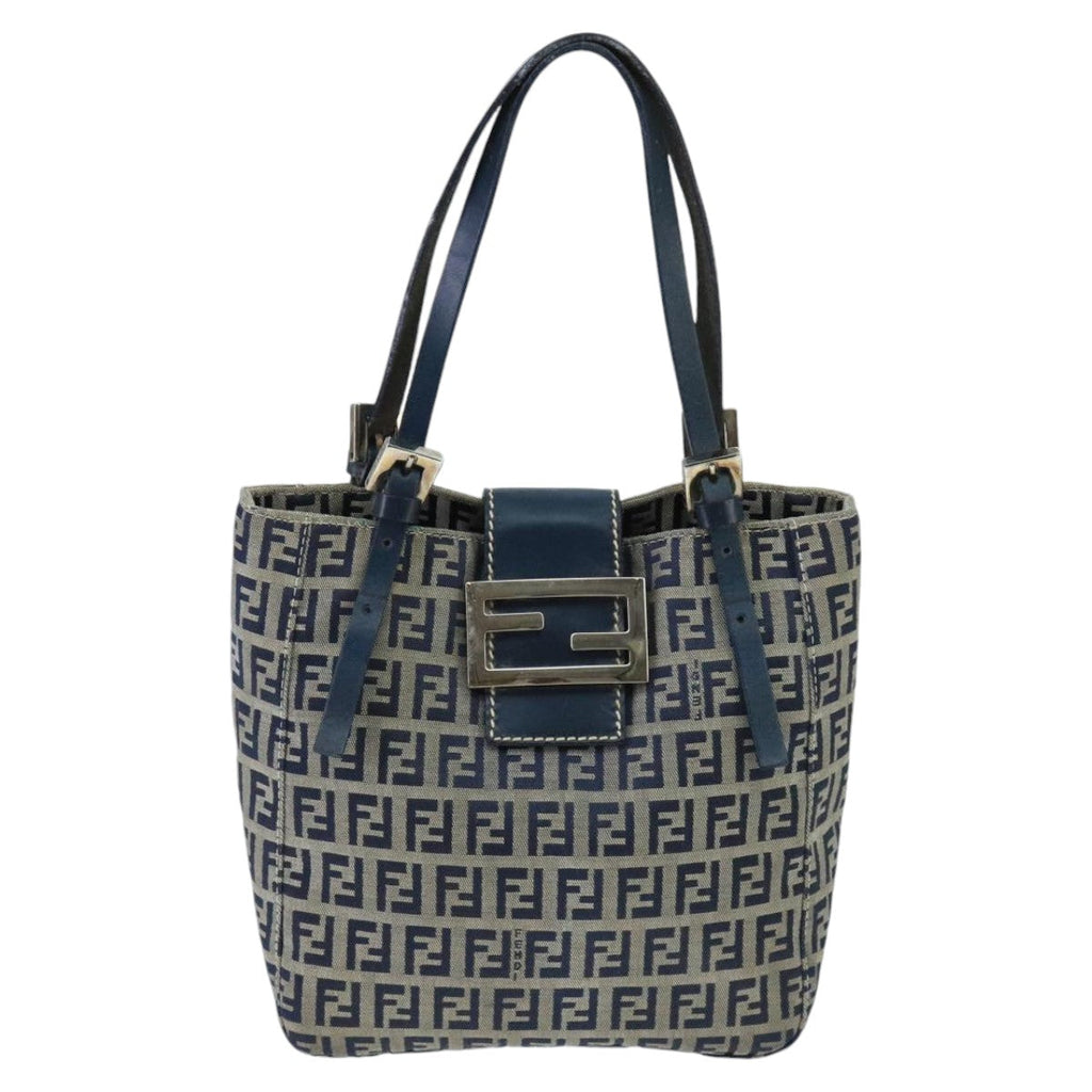 FENDI Zucchino Canvas Hand Bag Navy Silver98465