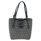FENDI Zucchino Canvas Hand Bag Navy Silver98465