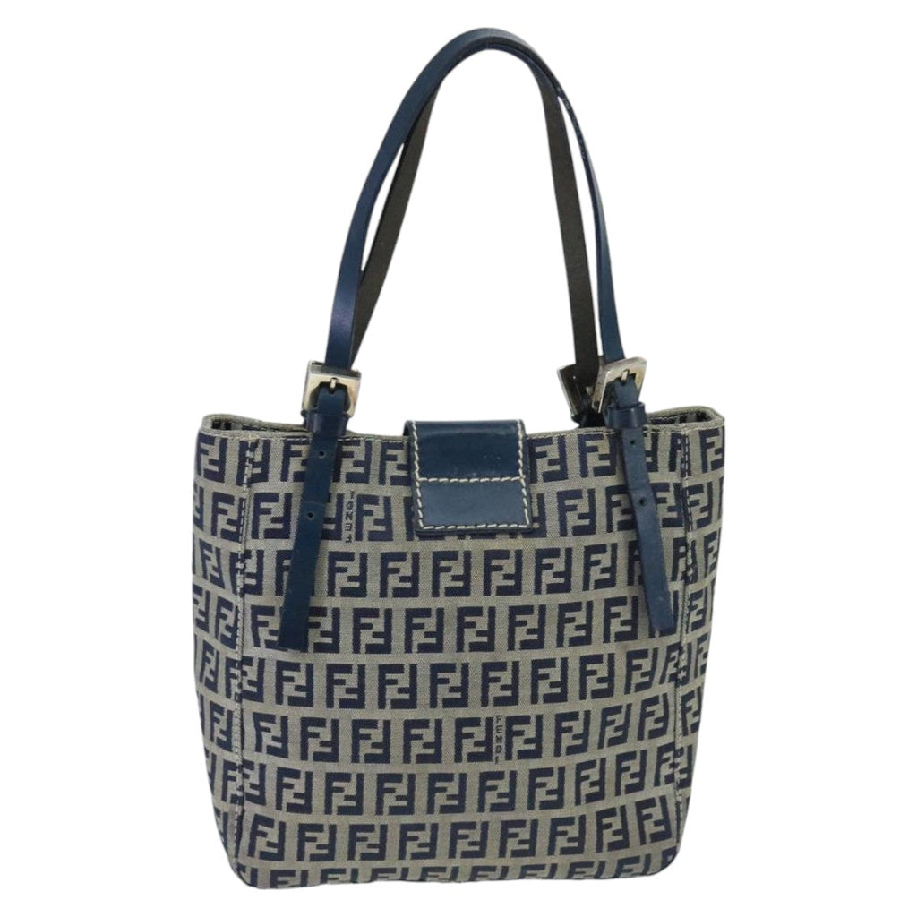 FENDI Zucchino Canvas Hand Bag Navy Silver98465