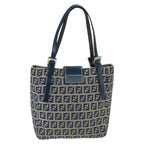 FENDI Zucchino Canvas Hand Bag Navy Silver98465