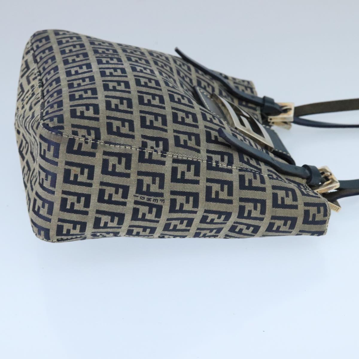 FENDI Zucchino Canvas Hand Bag Navy Silver98465