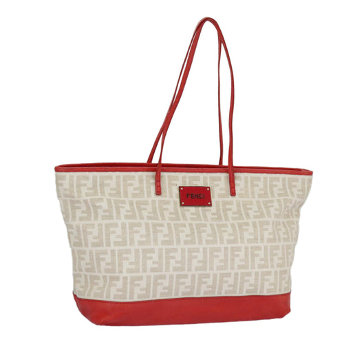 FENDI Zucca Canvas Tote Bag White Red98476