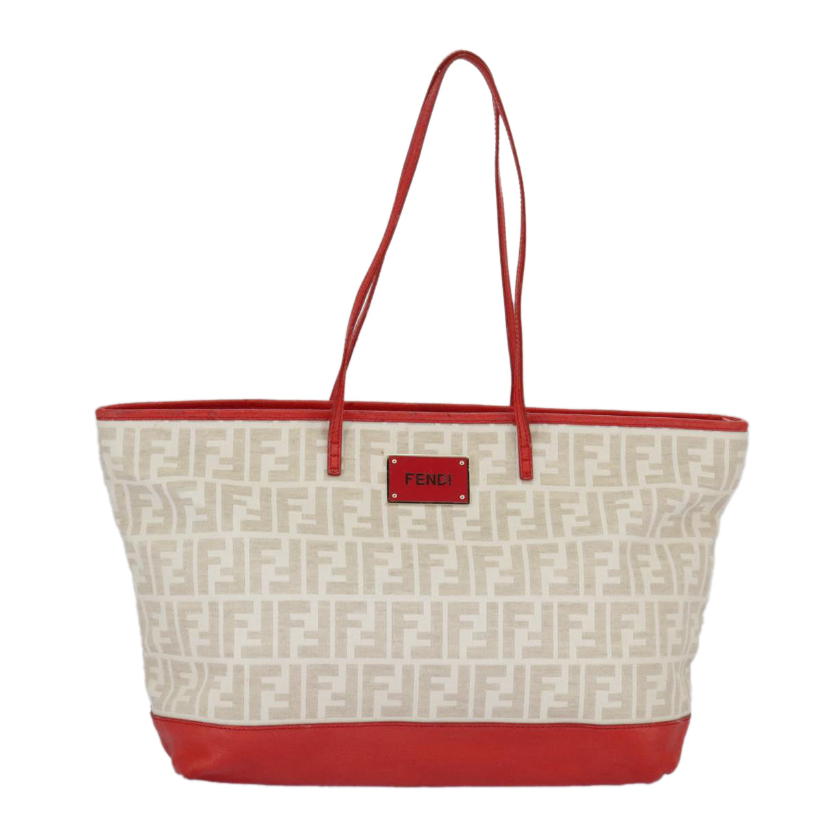 FENDI Zucca Canvas Tote Bag White Red98476