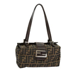FENDI Zucca Canvas Mamma Baguette Shoulder Bag Black Brown Silver98502