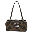 FENDI Zucca Canvas Mamma Baguette Shoulder Bag Black Brown Silver98502