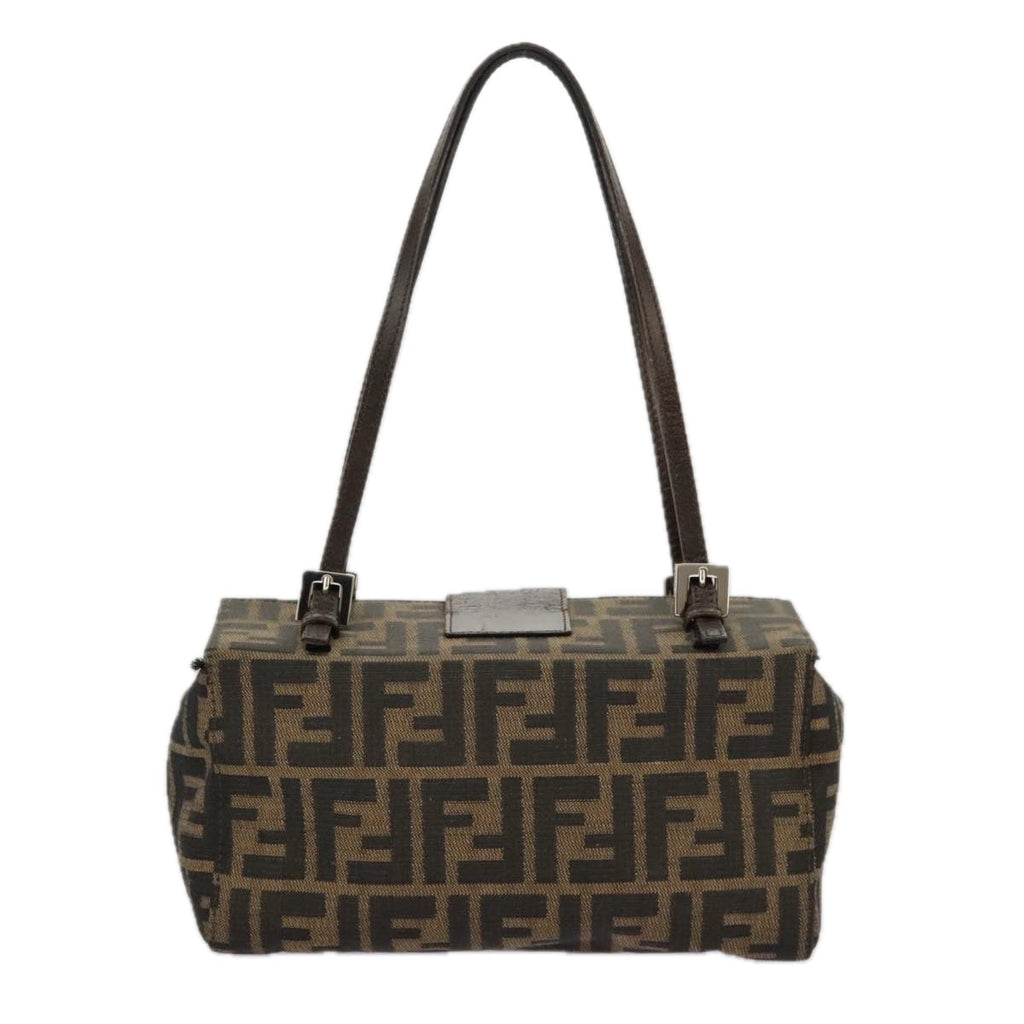 FENDI Zucca Canvas Mamma Baguette Shoulder Bag Black Brown Silver98502
