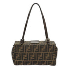 FENDI Zucca Canvas Mamma Baguette Shoulder Bag Black Brown Silver98502