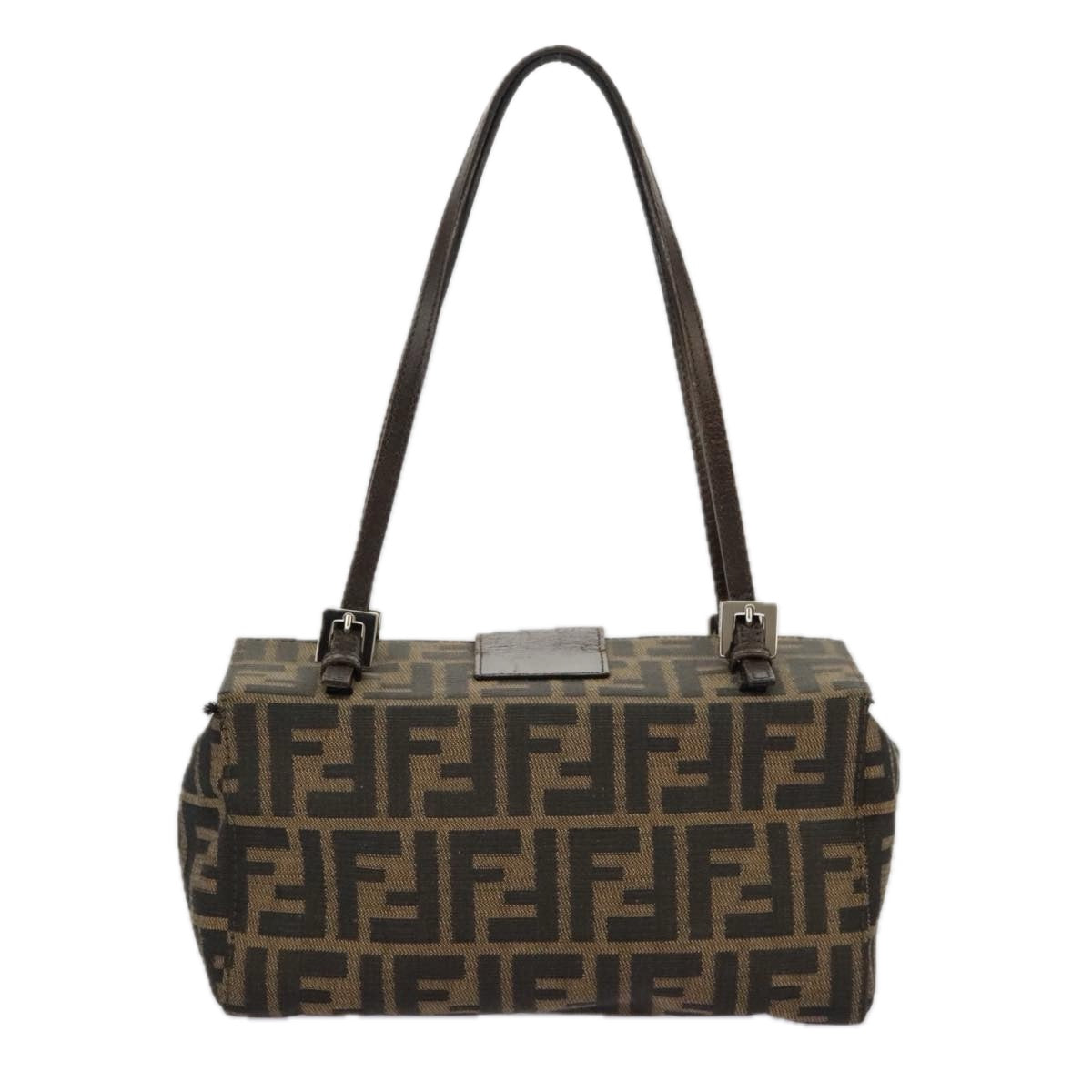 FENDI Zucca Canvas Mamma Baguette Shoulder Bag Black Brown Silver98502