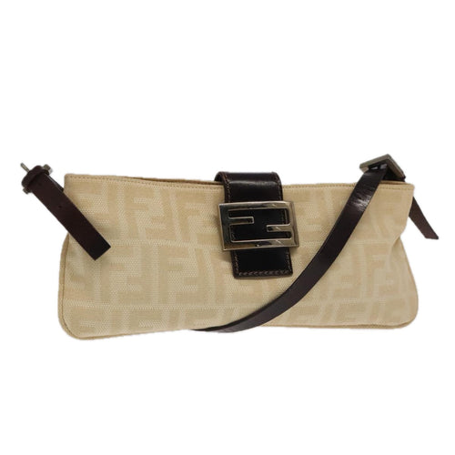 FENDI Zucca Canvas Mamma Baguette Shoulder Bag Beige Silver98522