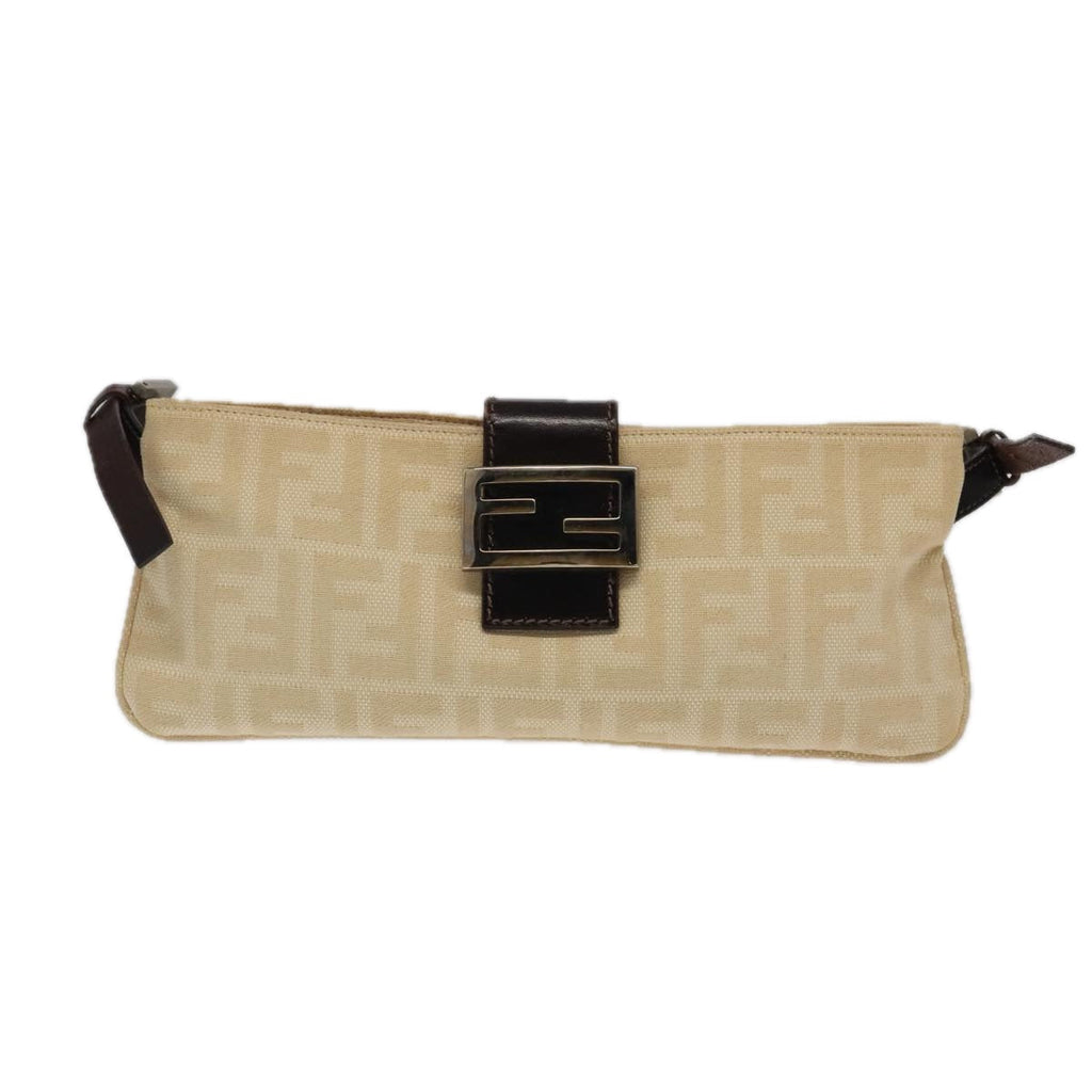 FENDI Zucca Canvas Mamma Baguette Shoulder Bag Beige Silver98522