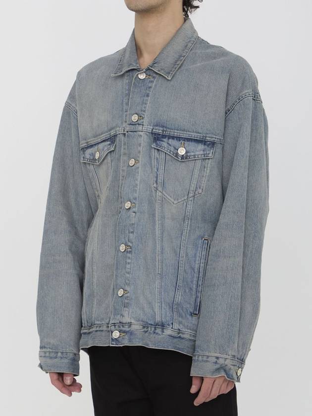 Balenciaga Logo Print Denim Jacket Blue