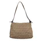 FENDI Zucchino Canvas Mamma Baguette Shoulder Bag Beige Silver98650