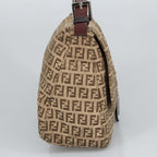 FENDI Zucchino Canvas Mamma Baguette Shoulder Bag Beige Silver98650