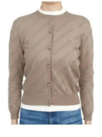 Balenciaga All-Over Logo Print Cotton Crop Cardigan Beige