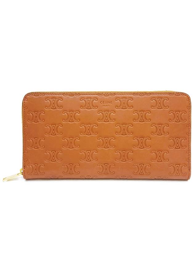 CELINE Triomphe Zipper Long Wallet Tan