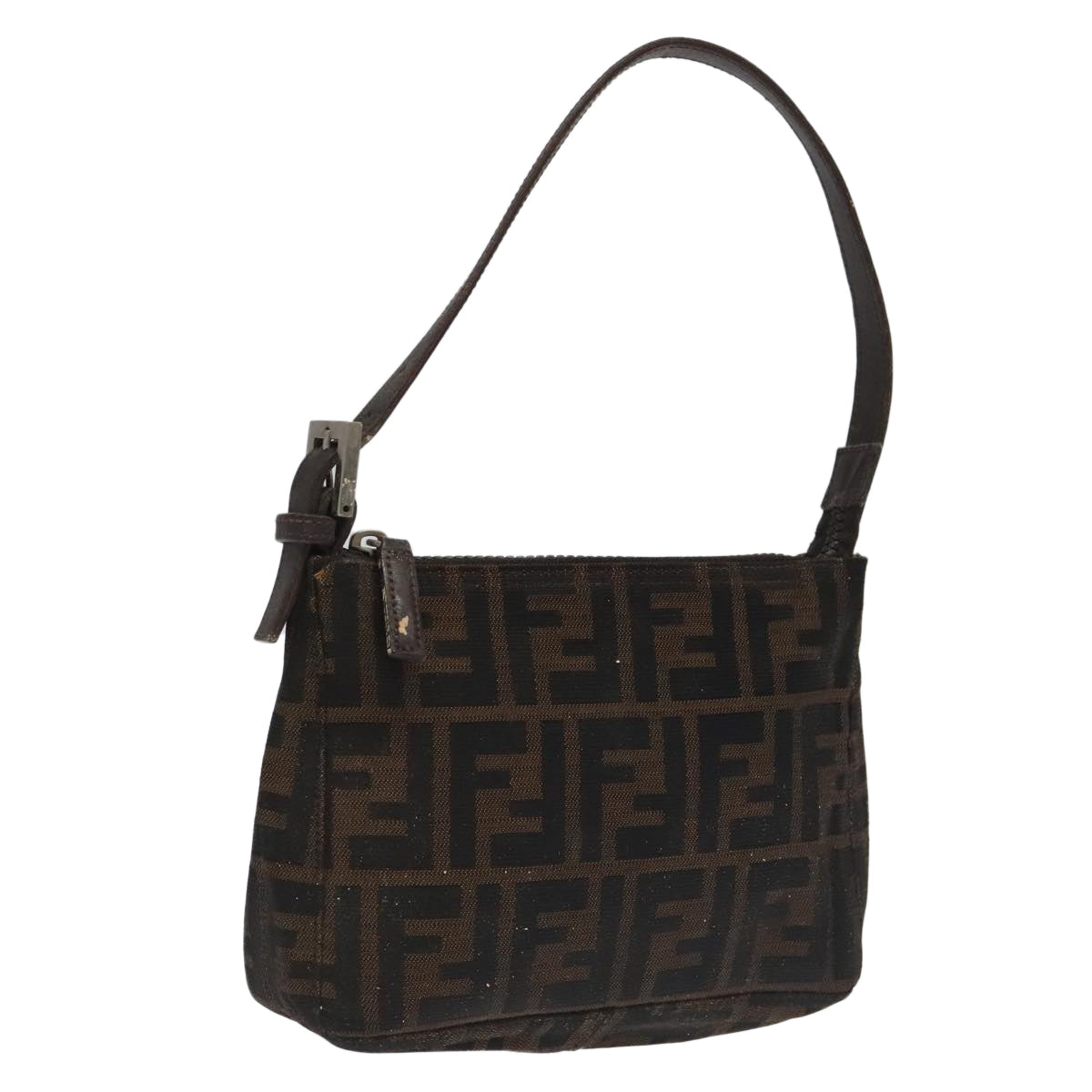FENDI Zucca Canvas Hand Bag Brown Black Silver98788