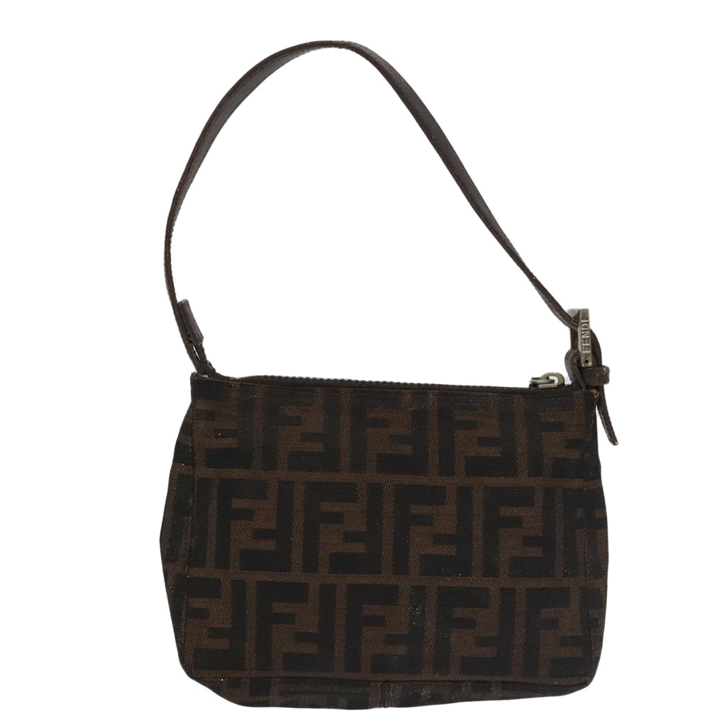 FENDI Zucca Canvas Hand Bag Brown Black Silver98788