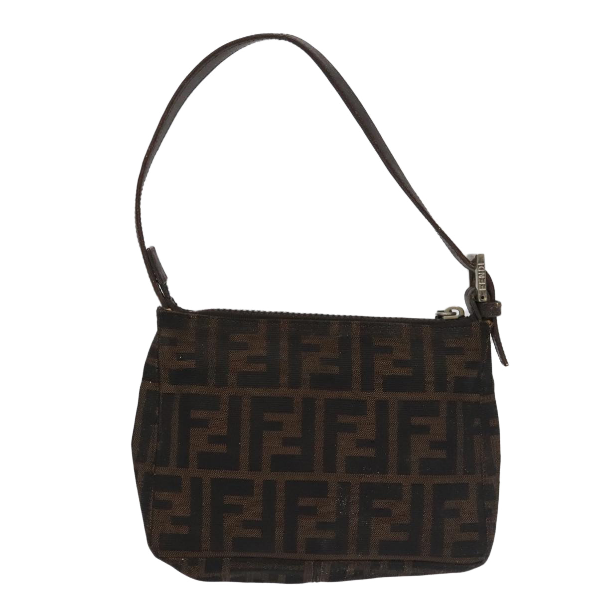 FENDI Zucca Canvas Hand Bag Brown Black Silver98788