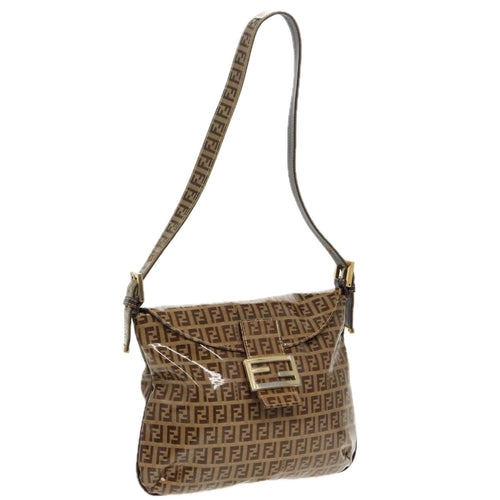 FENDI Zucchino Canvas Mamma Baguette Shoulder Bag Beige Gold98793