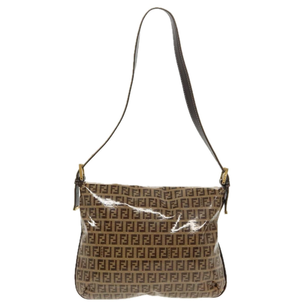 FENDI Zucchino Canvas Mamma Baguette Shoulder Bag Beige Gold98793
