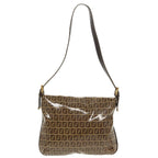 FENDI Zucchino Canvas Mamma Baguette Shoulder Bag Beige Gold98793