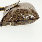FENDI Zucchino Canvas Mamma Baguette Shoulder Bag Beige Gold98793