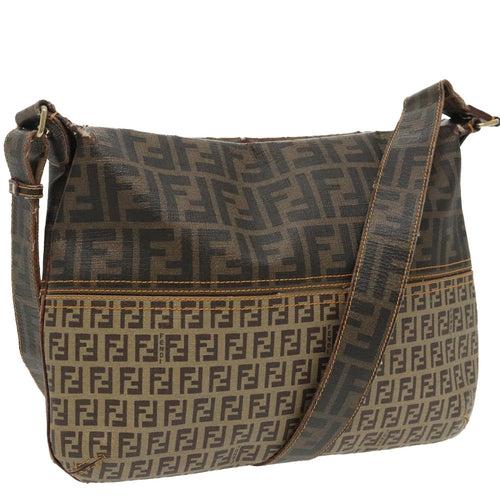 FENDI Zucca Canvas Zucchino Canvas Shoulder Bag Black Brown beige98795