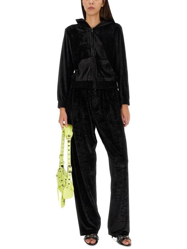 Balenciaga Women's BB Paris Strass Velvet  Zip-Up Hoodie Black